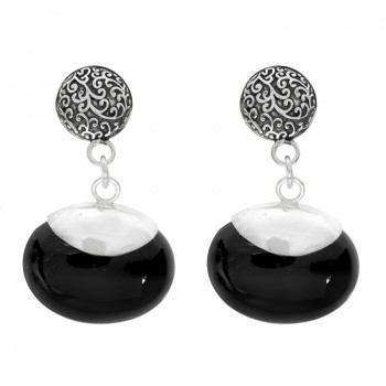 Pendientes ónix óvalo horizontal Plata de Ley - Karissma