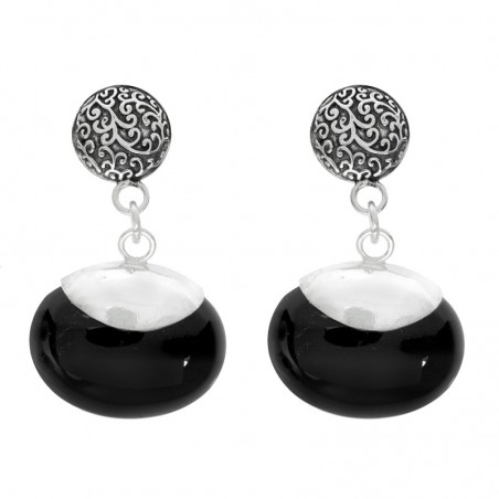 Pendientes ónix óvalo horizontal Plata de Ley - Karissma