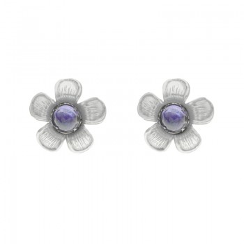 Pendientes flor centro turquesa o amatista Plata de Ley - Karissma 2