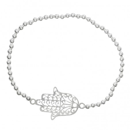 Pulsera de bolitas con mano de Fátima Plata de Ley | Karissma