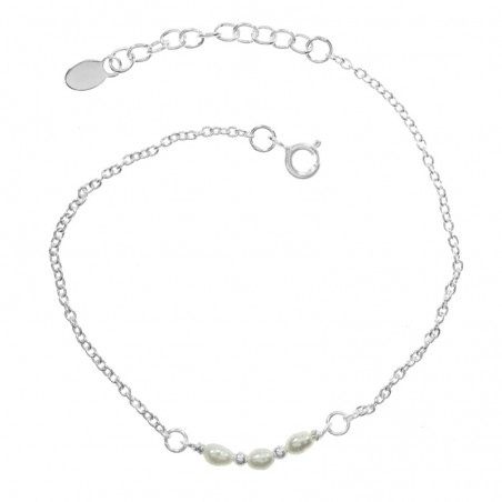 Pulsera ajustable con triple perla Plata de Ley | Karissma