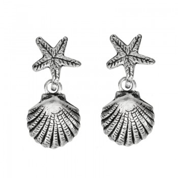 Pendientes concha y estrella de mar Plata de Ley - Karissma