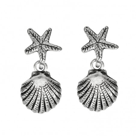 Pendientes concha y estrella de mar Plata de Ley - Karissma