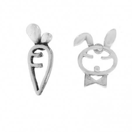 Pendientes asimétricos zanahoria y conejo Plata de Ley - Karissma
