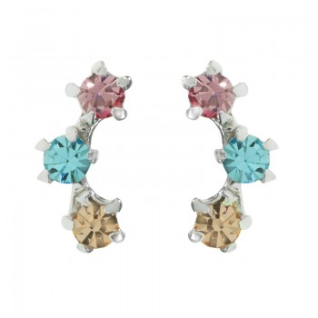 Pendientes triple circonita de colores Plata de Ley - Karissma