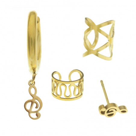 Set de pendientes con aro clave de Sol acero - Karissma