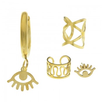 Set de pendientes con aro con ojo acero - Karissma