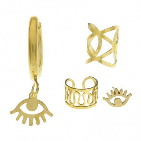 Set de pendientes con aro con ojo acero - Karissma