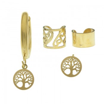 Set de pendientes con aro con árbol de la vida acero - Karissma