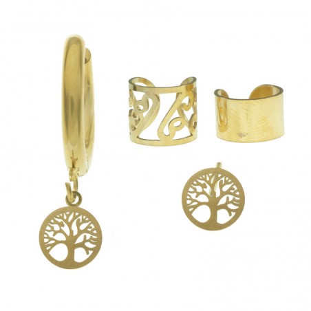 Set de pendientes con aro con árbol de la vida acero - Karissma