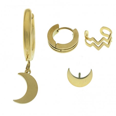 Set de pendientes con aro con luna acero - Karissma