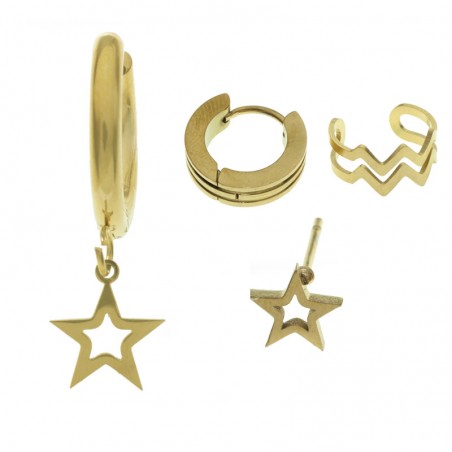 Set de pendientes con aro con estrella acero - Karissma