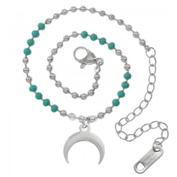 Pulsera bolitas esmalte turquesa con colgante acero - Karissma