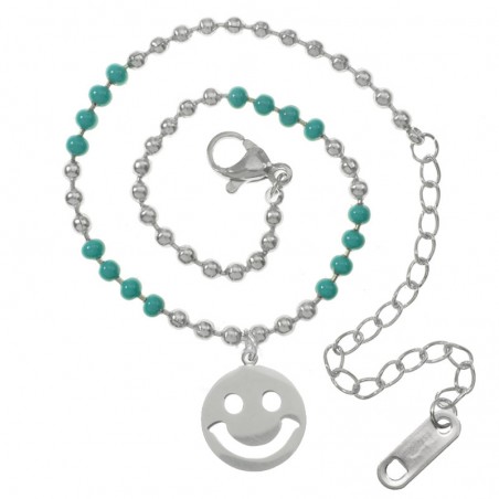 Pulsera bolitas esmalte turquesa con colgante acero - Karissma