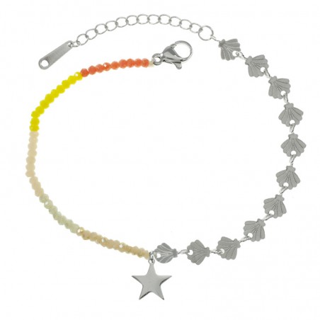 Pulsera conchas con cristales facetados y estrella acero - Karissma