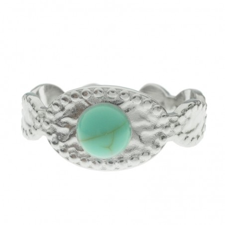 Anillo ajustable martillado centro turquesa acero - Karissma