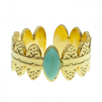 Anillo ajustable martillado óvalos centro turquesa de acero - Karissma