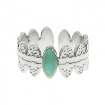 Anillo ajustable martillado óvalos centro turquesa de acero - Karissma 2