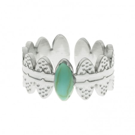 Anillo ajustable martillado óvalos centro turquesa de acero - Karissma