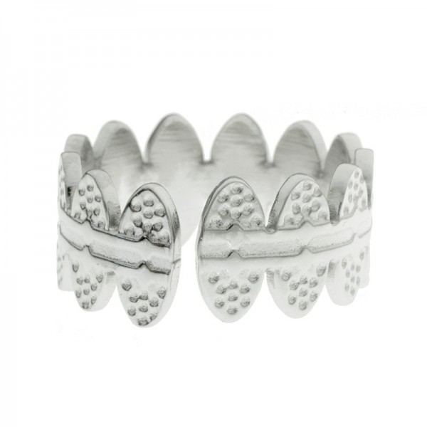 Anillo ajustable martillado óvalos centro turquesa de acero - Karissma