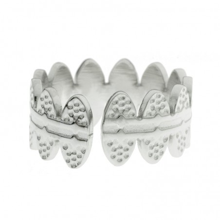 Anillo ajustable martillado óvalos centro turquesa de acero - Karissma