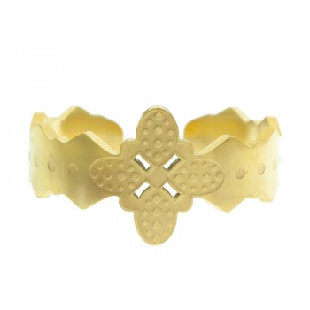 Anillo ajustable flor textura acero dorado - Karissma