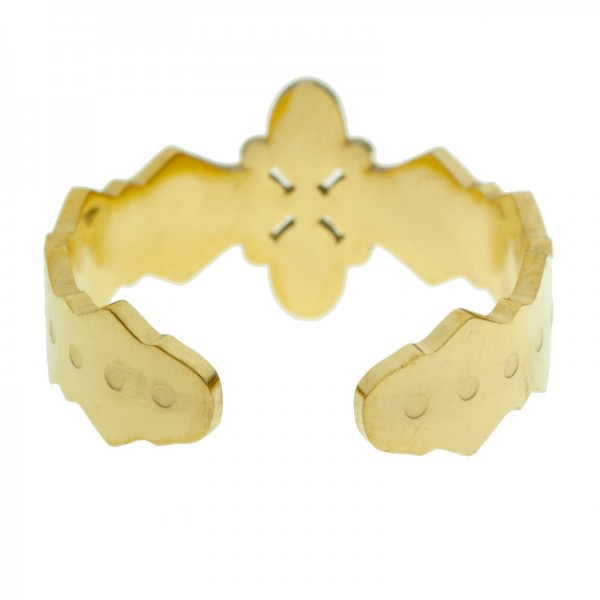 Anillo ajustable flor textura acero dorado - Karissma