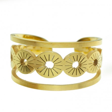 Anillo ajustable círculos rayados acero dorado - Karissma