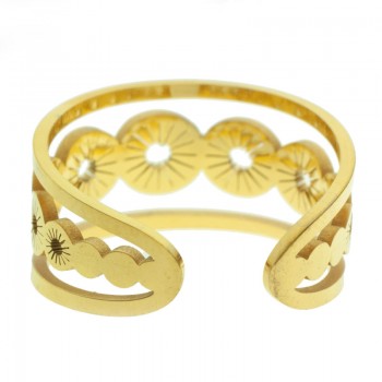 Anillo ajustable círculos rayados acero dorado - Karissma 2