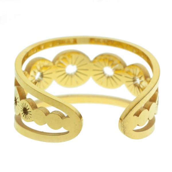 Anillo ajustable círculos rayados acero dorado - Karissma