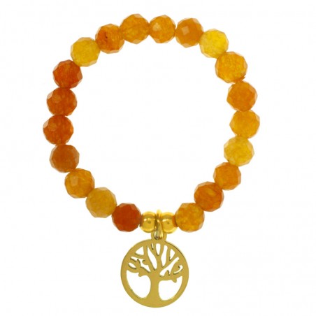 Anillo elástico con piedras facetadas con colgante de acero bañado en Oro - Karissma