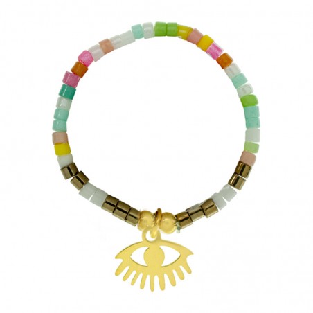 Anillo elástico mostacilla de colores con colgante de acero - Karissma