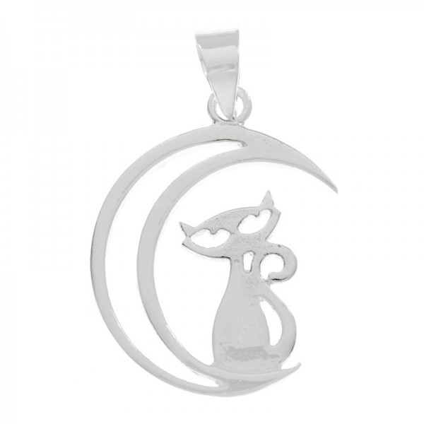Collar gato sentado en luna Plata de Ley | Karissma