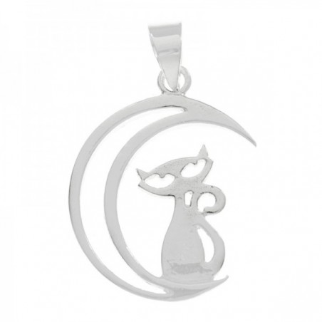 Collar gato sentado en luna Plata de Ley | Karissma