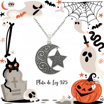 Collar luna & estrella espirales Plata de Ley | Karissma