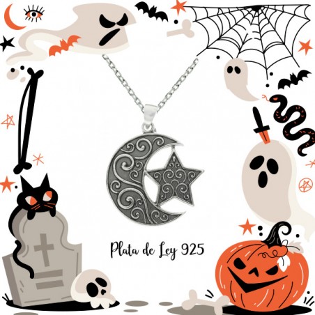 Collar luna & estrella espirales Plata de Ley | Karissma