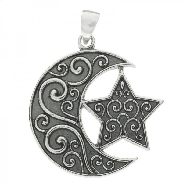 Collar luna & estrella espirales Plata de Ley | Karissma