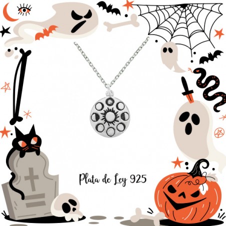 Collar sol con fases lunares Plata de Ley |Karissma