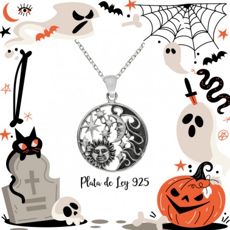 Collar sol & luna calado Plata de Ley envejecida |Karissma