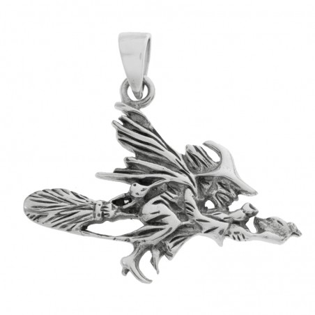 Colgante bruja sobre escoba Plata de Ley - Karissma