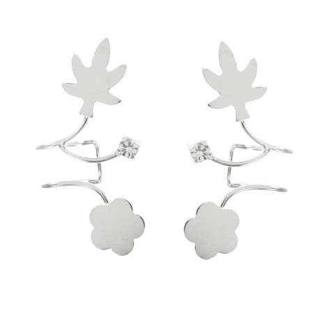 Pendientes ear cuff flor con hoja Plata de Ley 925