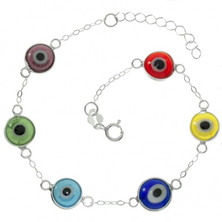 Pulsera ojos turcos de colores Plata de Ley | Karissma