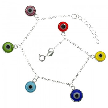 Pulsera ojos turcos colgantes de colores Plata de Ley | Karissma