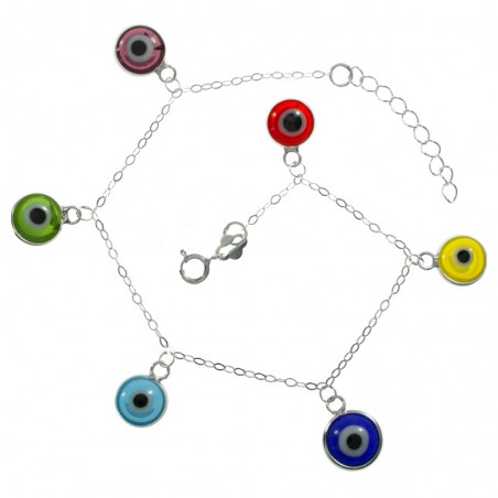 Pulsera ojos turcos colgantes de colores Plata de Ley | Karissma