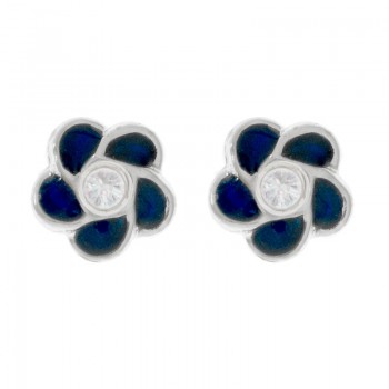 Pendientes flor con circonita Plata de Ley 925