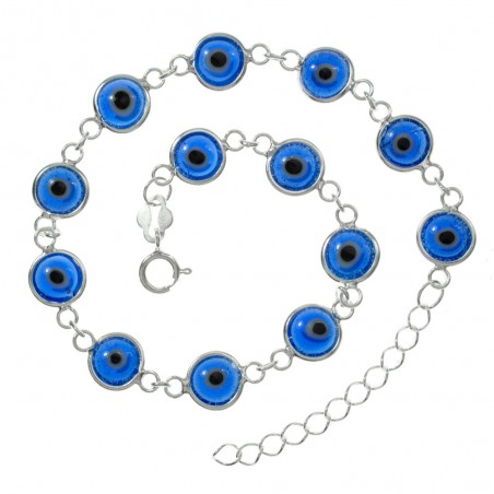 Pulsera eslabón ojo turco azul Plata de Ley - Karissma