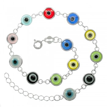 Pulsera eslabón ojo turco multicolor Plata de Ley - Karissma