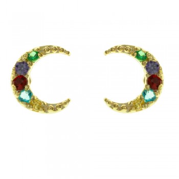 Pendientes luna dorada con circonitas Plata de Ley - Karissma