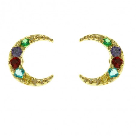 Pendientes luna dorada con circonitas Plata de Ley - Karissma