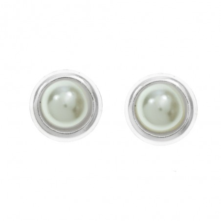 Pendientes perla con base redonda de Plata de Ley - Karissma